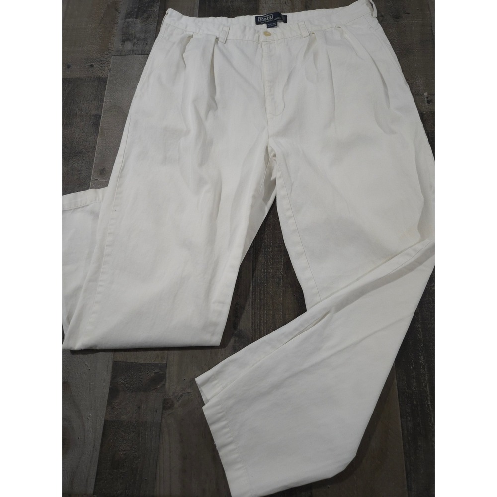 Vintage Polo by Ralph Lauren Men's White Double Pleated Andrew Pant Chinos 36 30